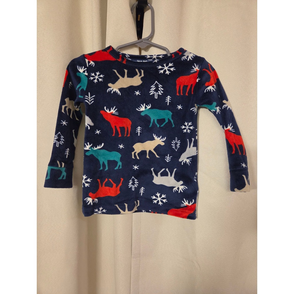 Cat & Jack Toddler Boys Moose Snowflake Fleece Pajama Set Navy Blue 18M